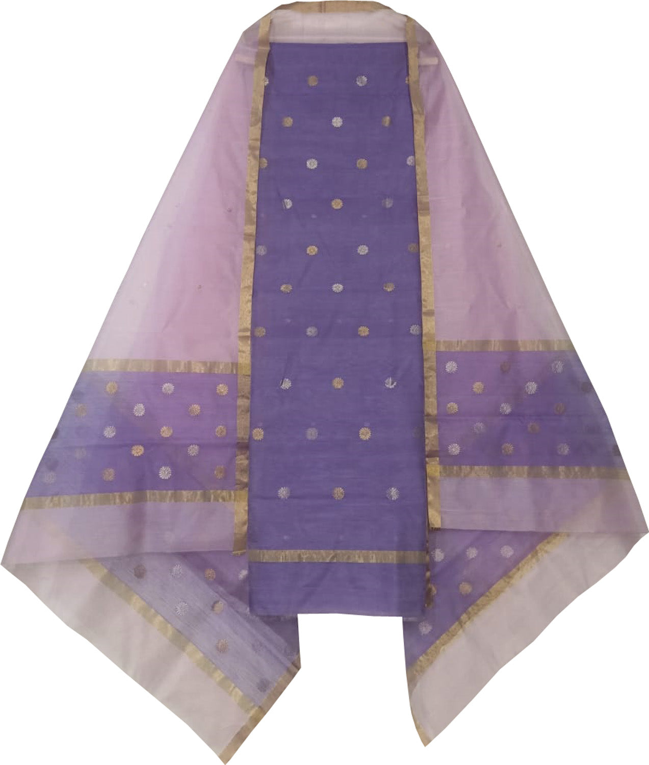 Purple Chanderi Handloom Cotton Silk Two Piece Unstitched Suit Set