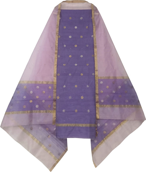 Purple Chanderi Handloom Cotton Silk Two Piece Unstitched Suit Set