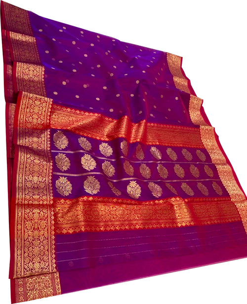 Purple Chanderi Katan Silk Saree Handloom Weave Festive