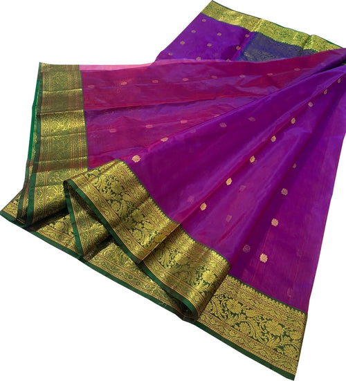 Purple Chanderi Pure Katan Silk Saree Handloom Weave Festive