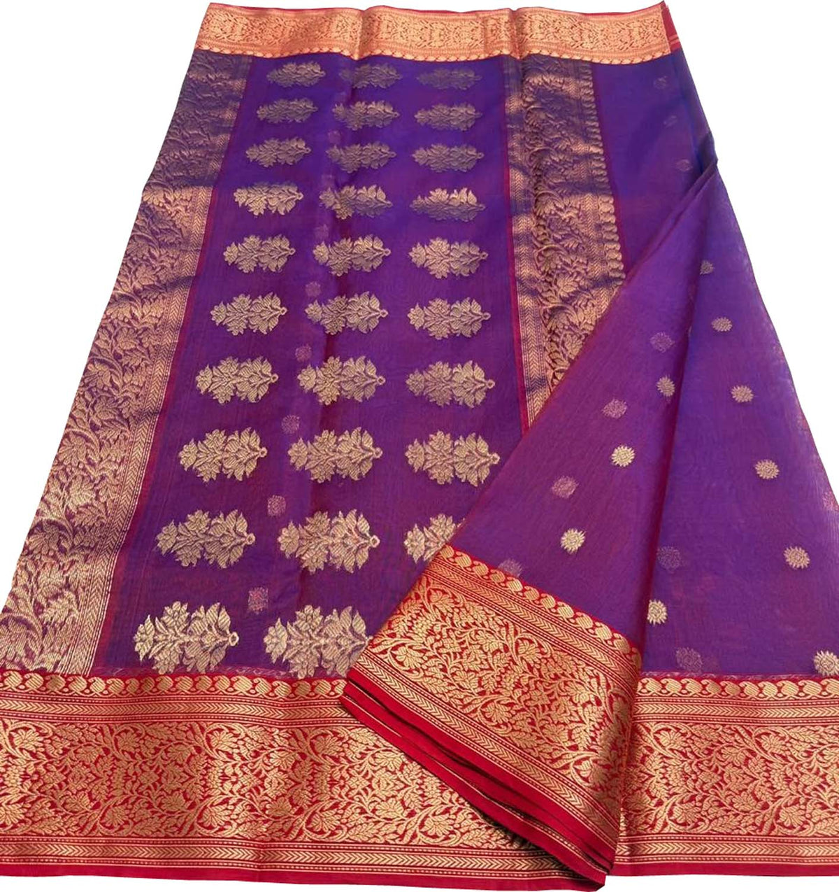 Purple Chanderi Handloom Pure Katan Silk Saree