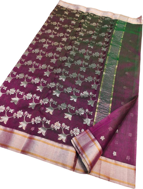 Purple Chanderi Handloom Pure Katan Silk Saree