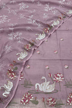 Purple Parsi Gara Cotton Suit — Embroidered Swan Design, Occasion