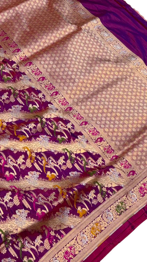 Purple Banarasi Katan Silk Saree Meenakari Figure Work Festive