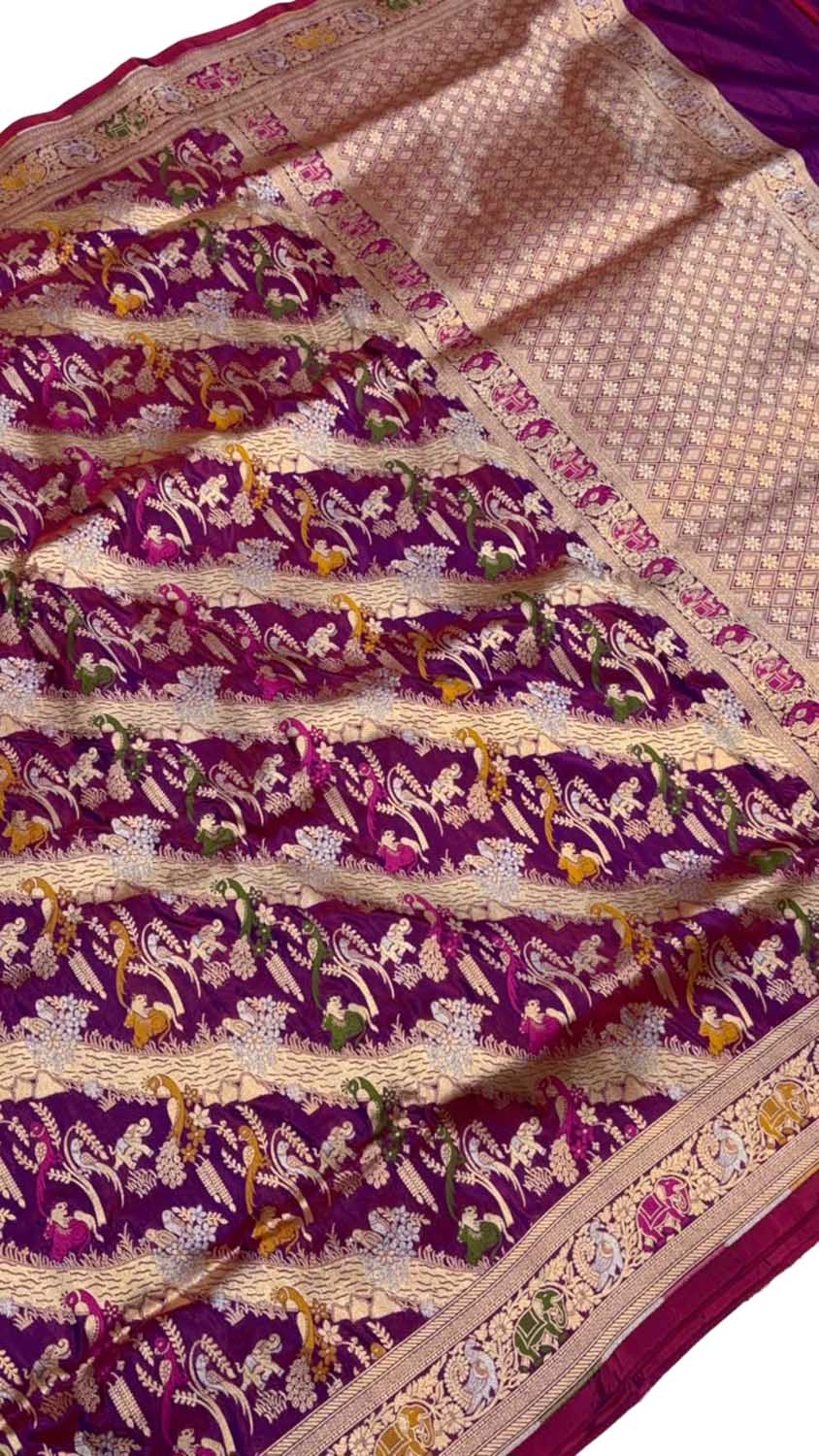Purple Handloom Banarasi Katan Silk Meenakari Figure Work Saree