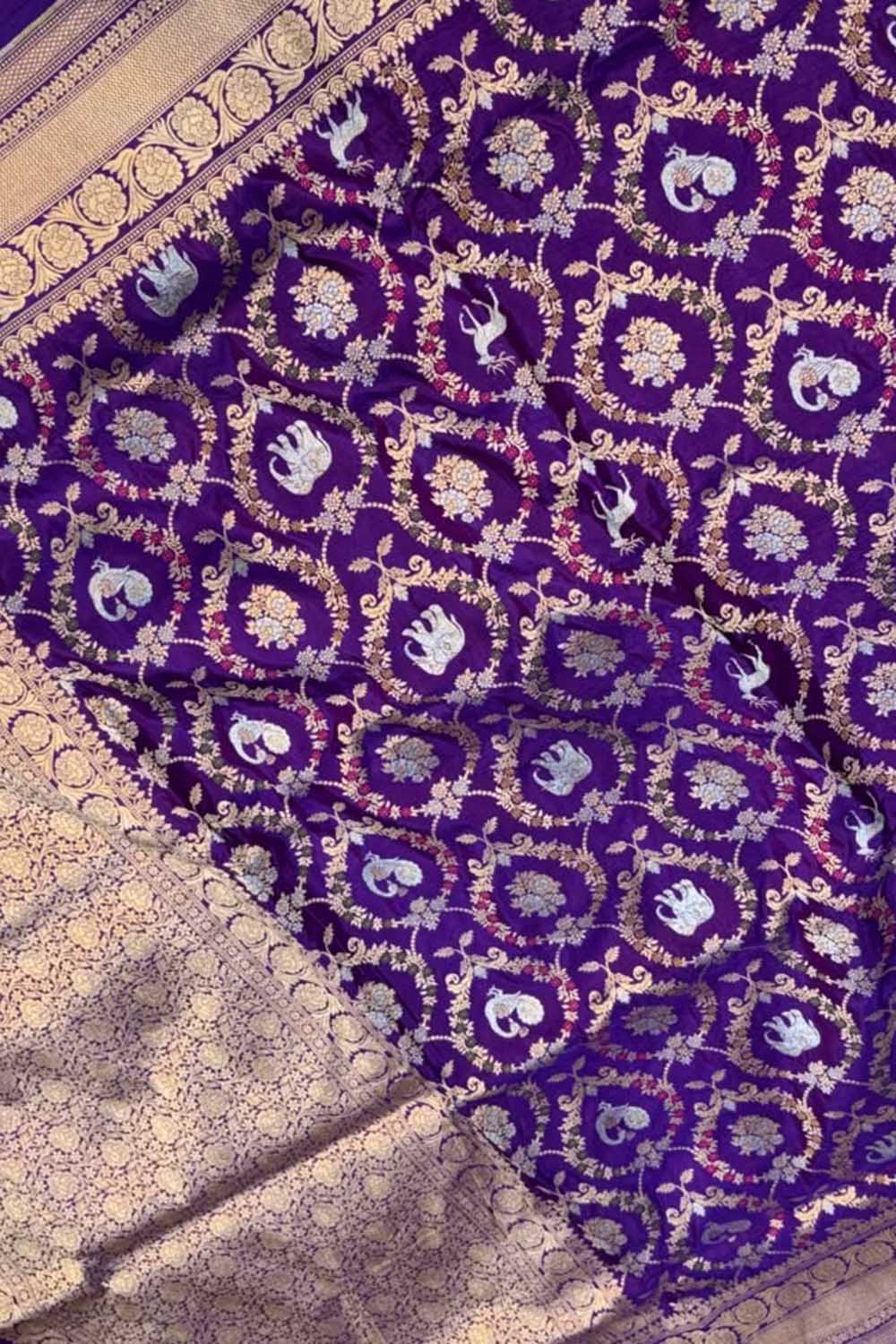 Purple Handloom Banarasi Katan Silk Meenakari Figure Work Saree