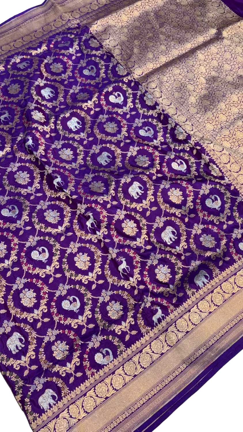 Purple Handloom Banarasi Katan Silk Meenakari Figure Work Saree