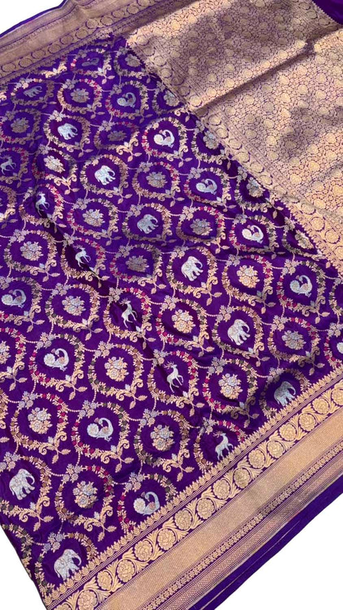 Purple Banarasi Katan Silk Saree Meenakari Figure Work Festive