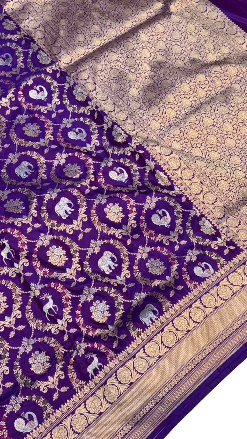 Purple Handloom Banarasi Katan Silk Meenakari Figure Work Saree