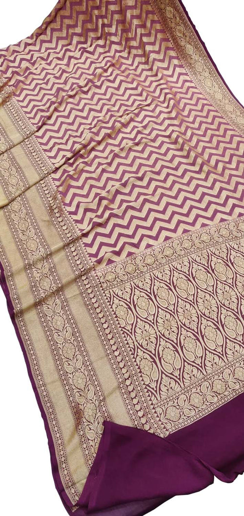 Purple Handloom Banarasi Khaddi Georgette Saree