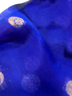 Blue Handloom Banarasi Kora Silk Chand Booti Design Fabric ( 1 Mtr )