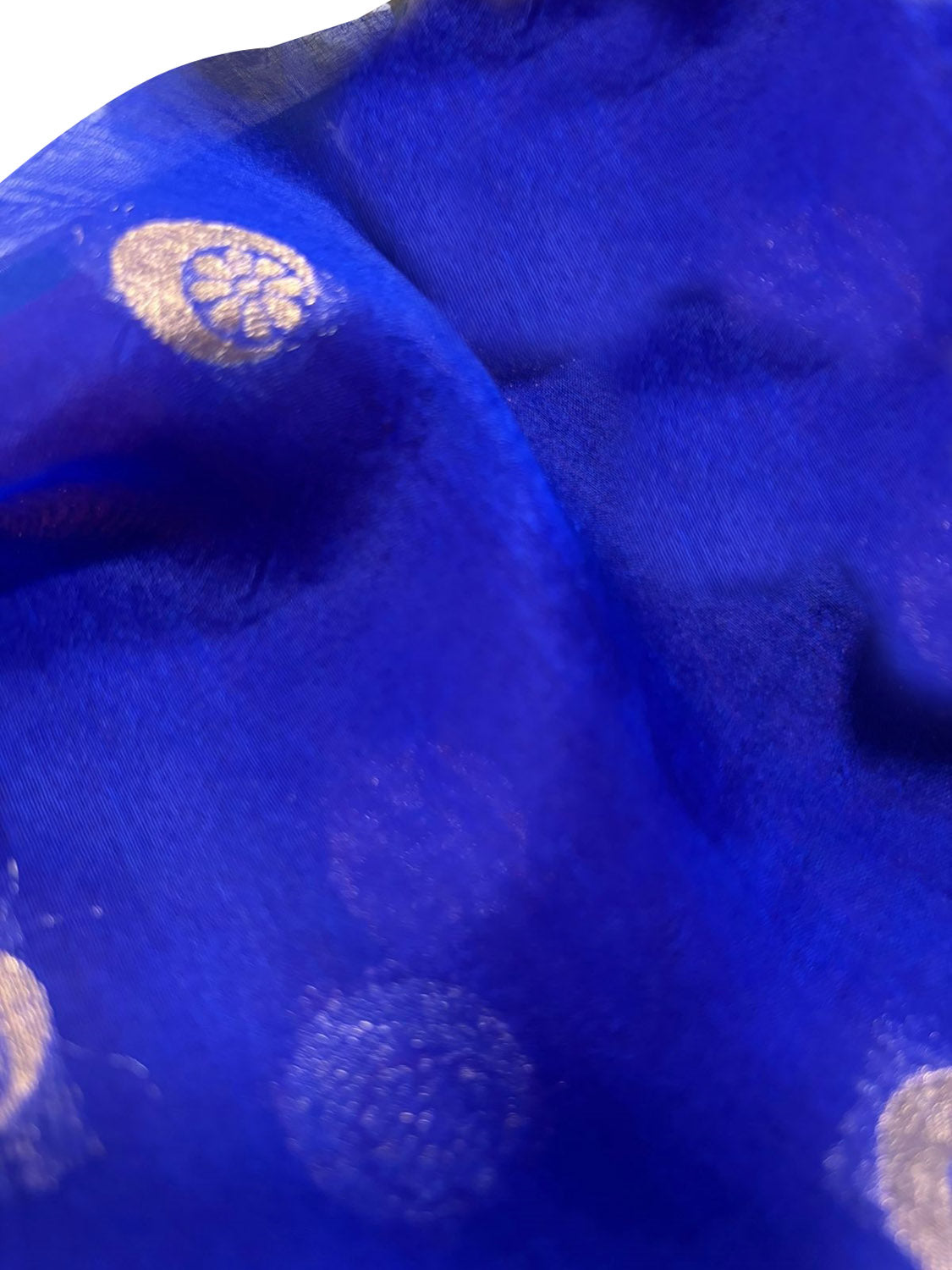 Blue Handloom Banarasi Kora Silk Chand Booti Design Fabric ( 1 Mtr )
