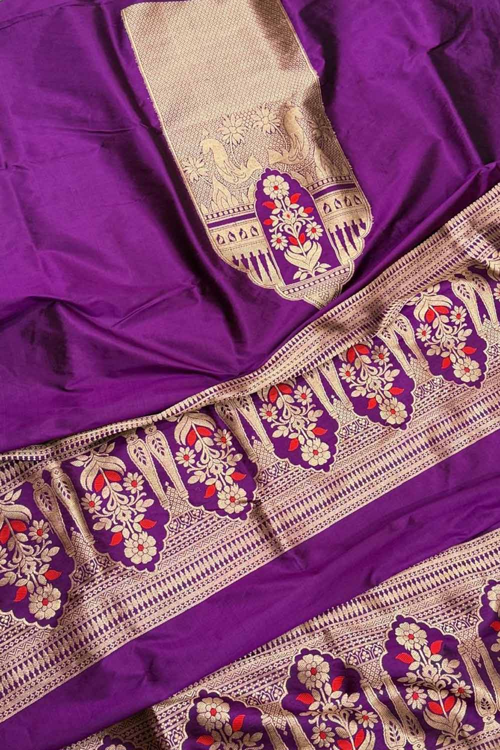 Purple Banarasi Handloom Pure Katan Silk Cordset —  Festive