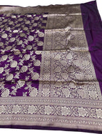 Purple Banarasi Katan Silk Dupatta Handloom Woven Festive