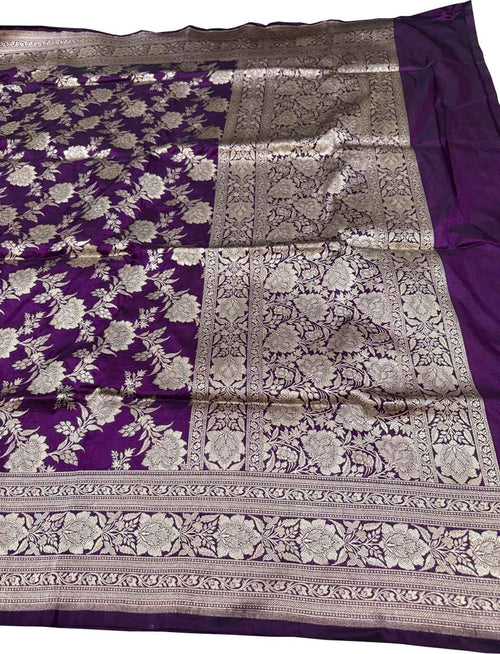 Purple Banarasi Katan Silk Dupatta Handloom Woven Festive