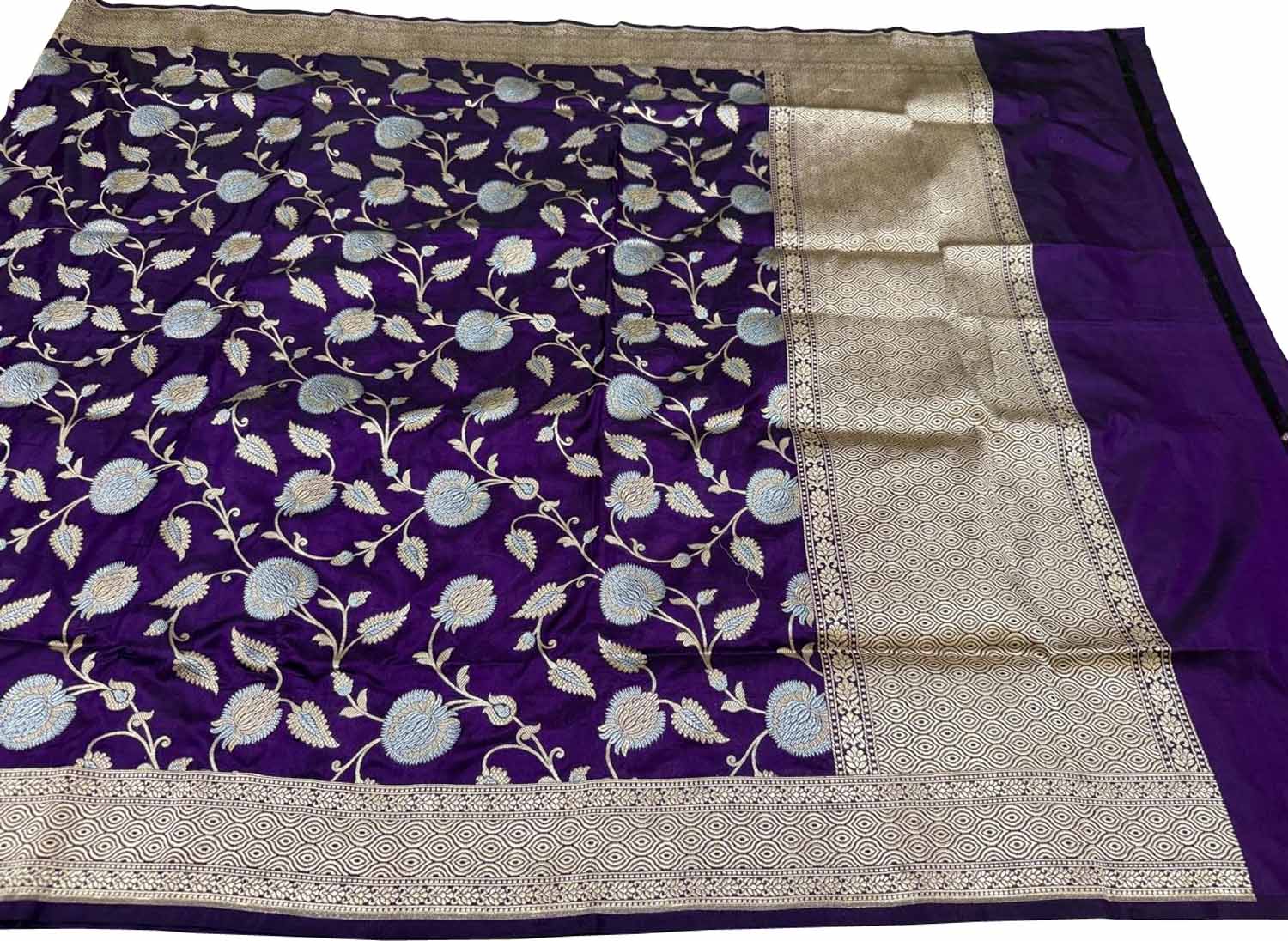 Purple Banarasi Pure Katan Silk Dupatta Handloom Varanasi