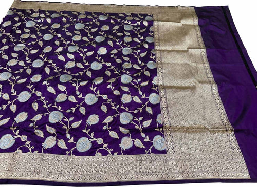 Purple Banarasi Pure Katan Silk Dupatta Handloom Varanasi