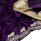 Purple Handloom Banarasi Pure Katan Silk Sona Roopa Lion Design Saree