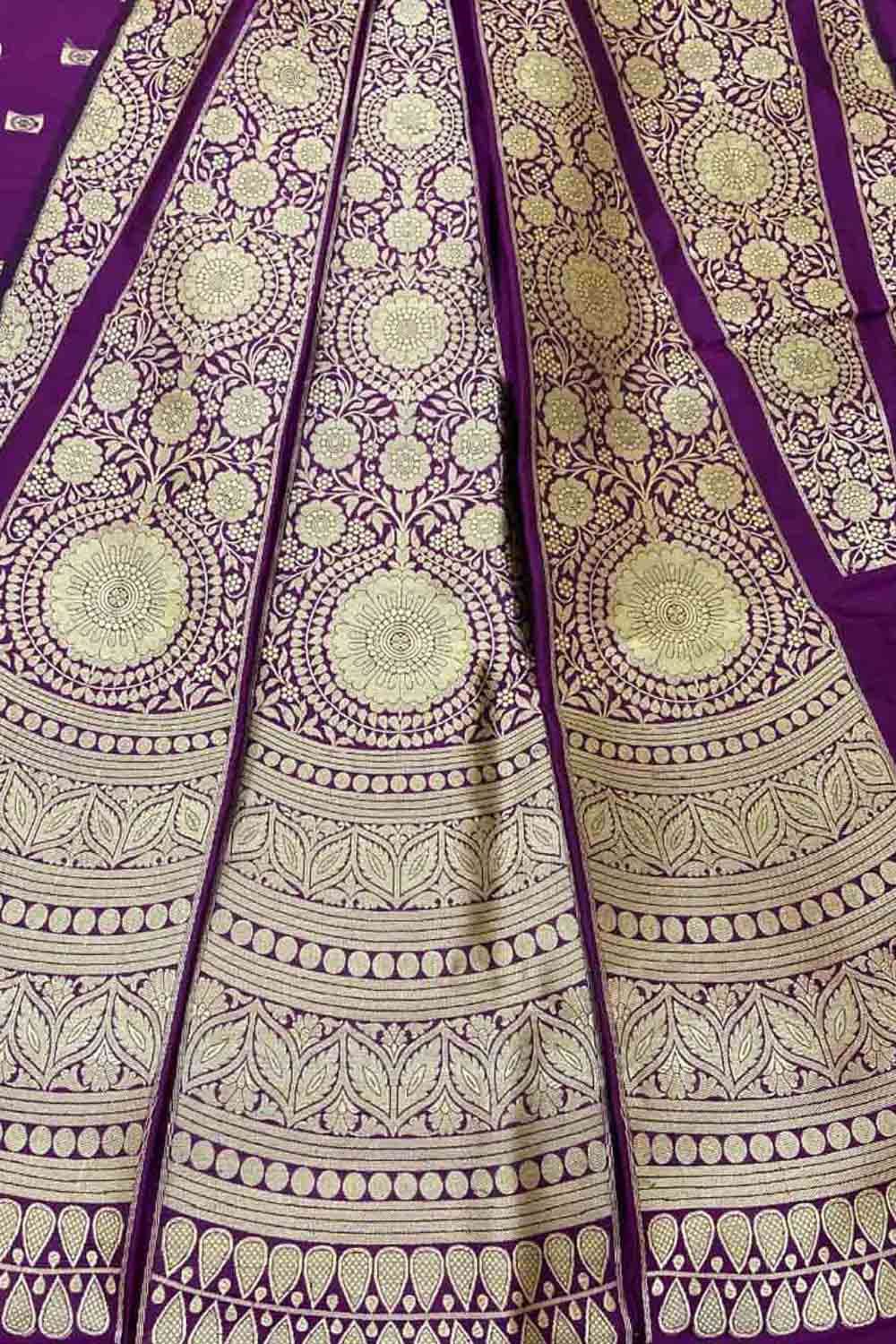 Purple Handloom Banarasi Pure Katan Silk Unstitched Lehenga Set