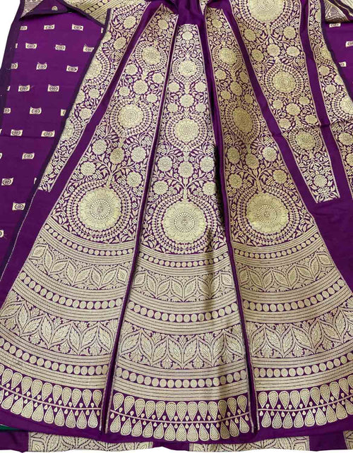 Purple Handloom Banarasi Pure Katan Silk Unstitched Lehenga Set