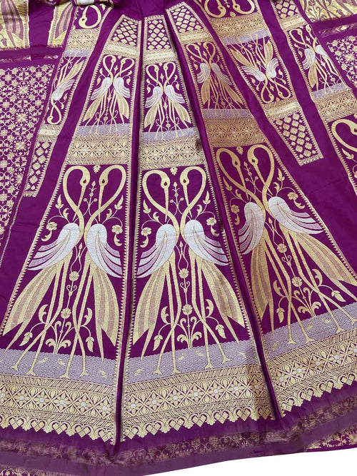 Purple Handloom Banarasi Pure Katan Silk Unstitched Lehenga Set