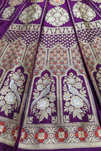 Purple Handloom Banarasi Pure Katan Silk Unstitched Lehenga Set