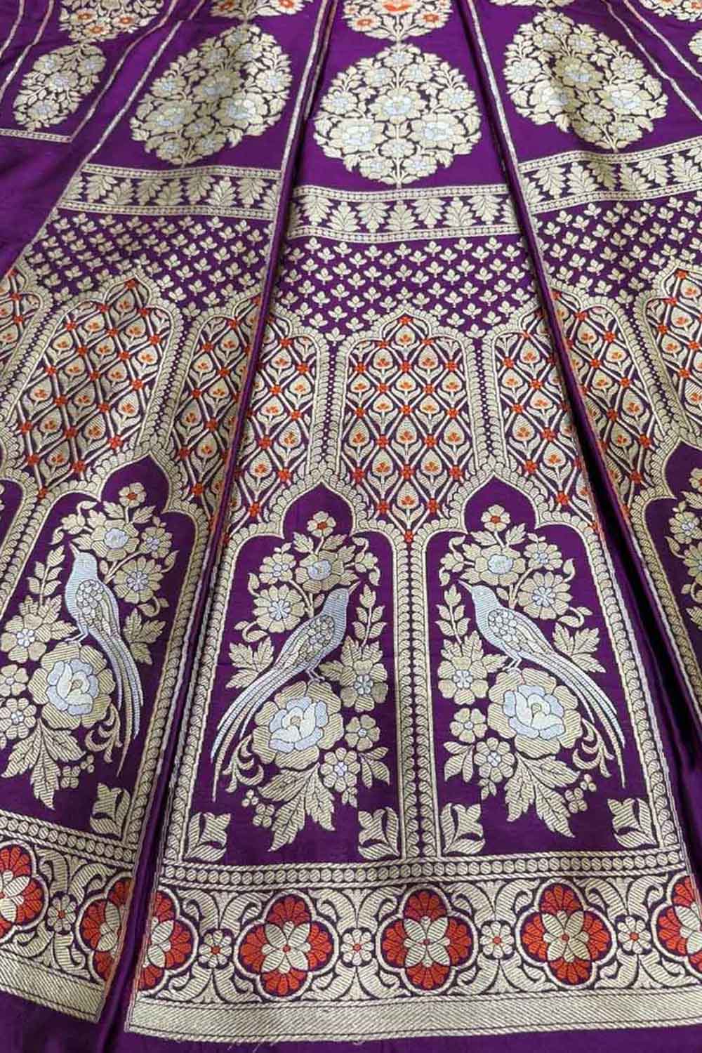 Purple Handloom Banarasi Pure Katan Silk Unstitched Lehenga Set