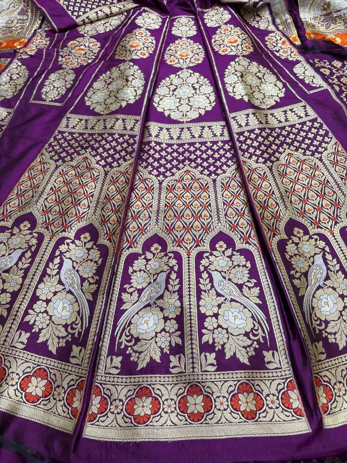 Purple Handloom Banarasi Pure Katan Silk Unstitched Lehenga Set