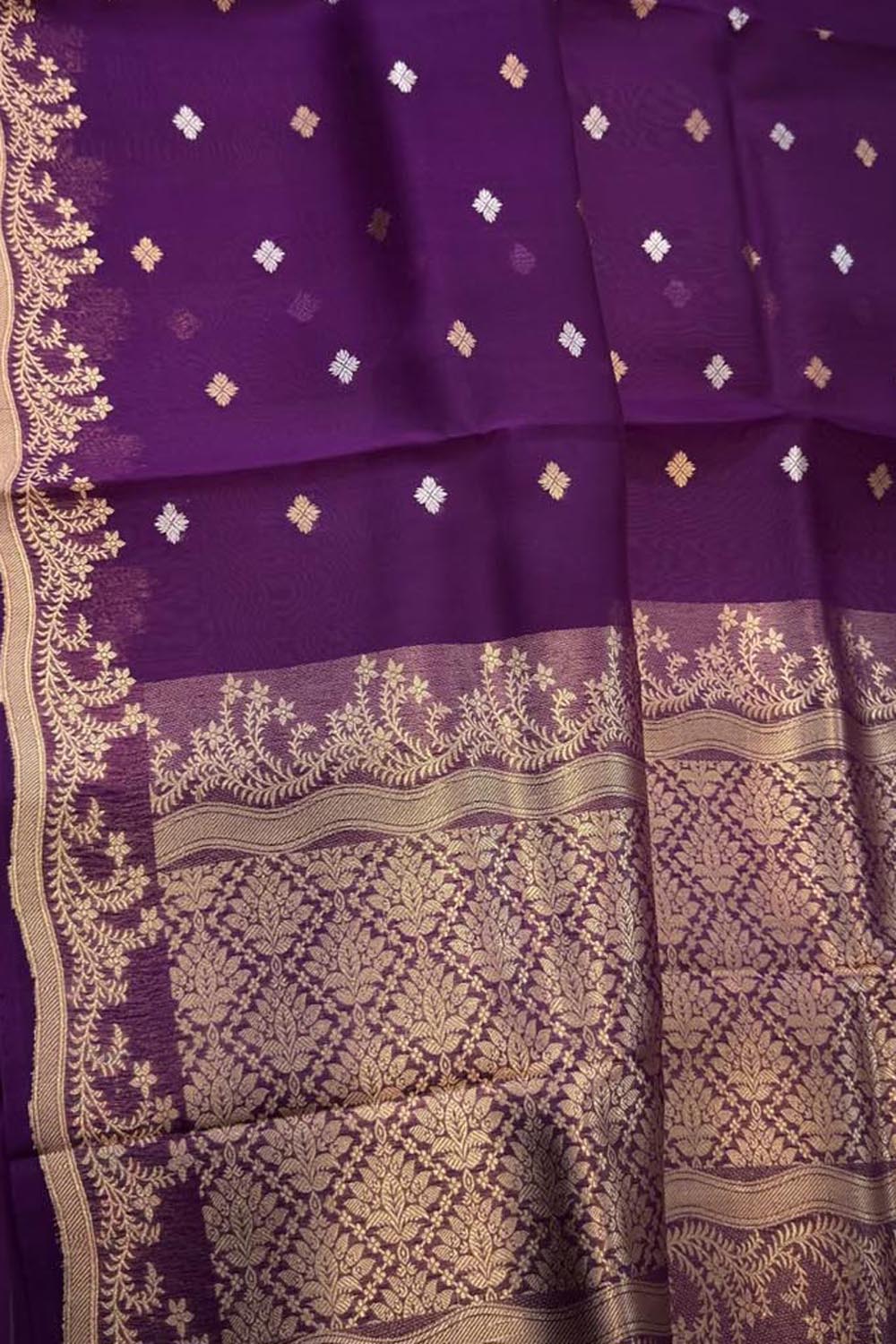 Purple Handloom Banarasi Pure Kora Organza Saree