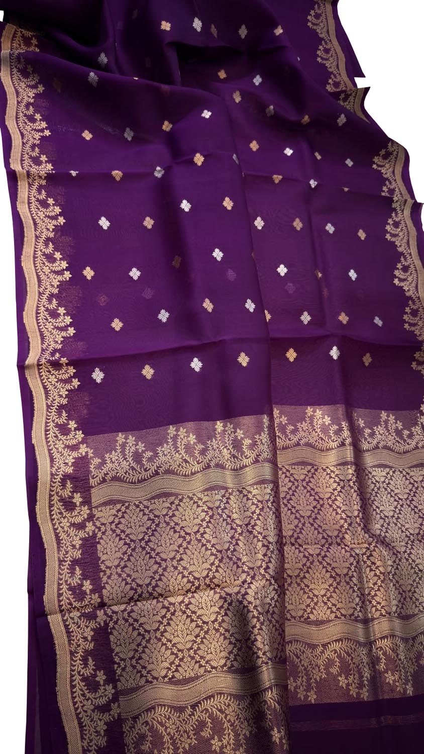 Purple Handloom Banarasi Pure Kora Organza Saree