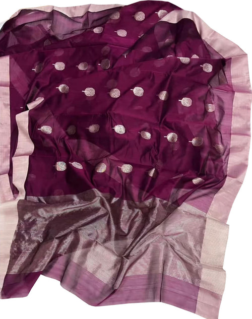 Purple Handloom Chanderi Cotton Silk Saree