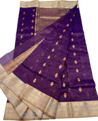 Purple Handloom Chanderi Pure Silk Saree