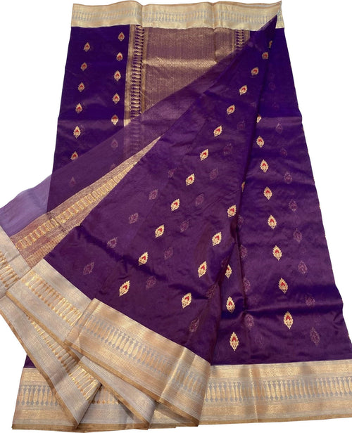 Purple Handloom Chanderi Pure Silk Saree