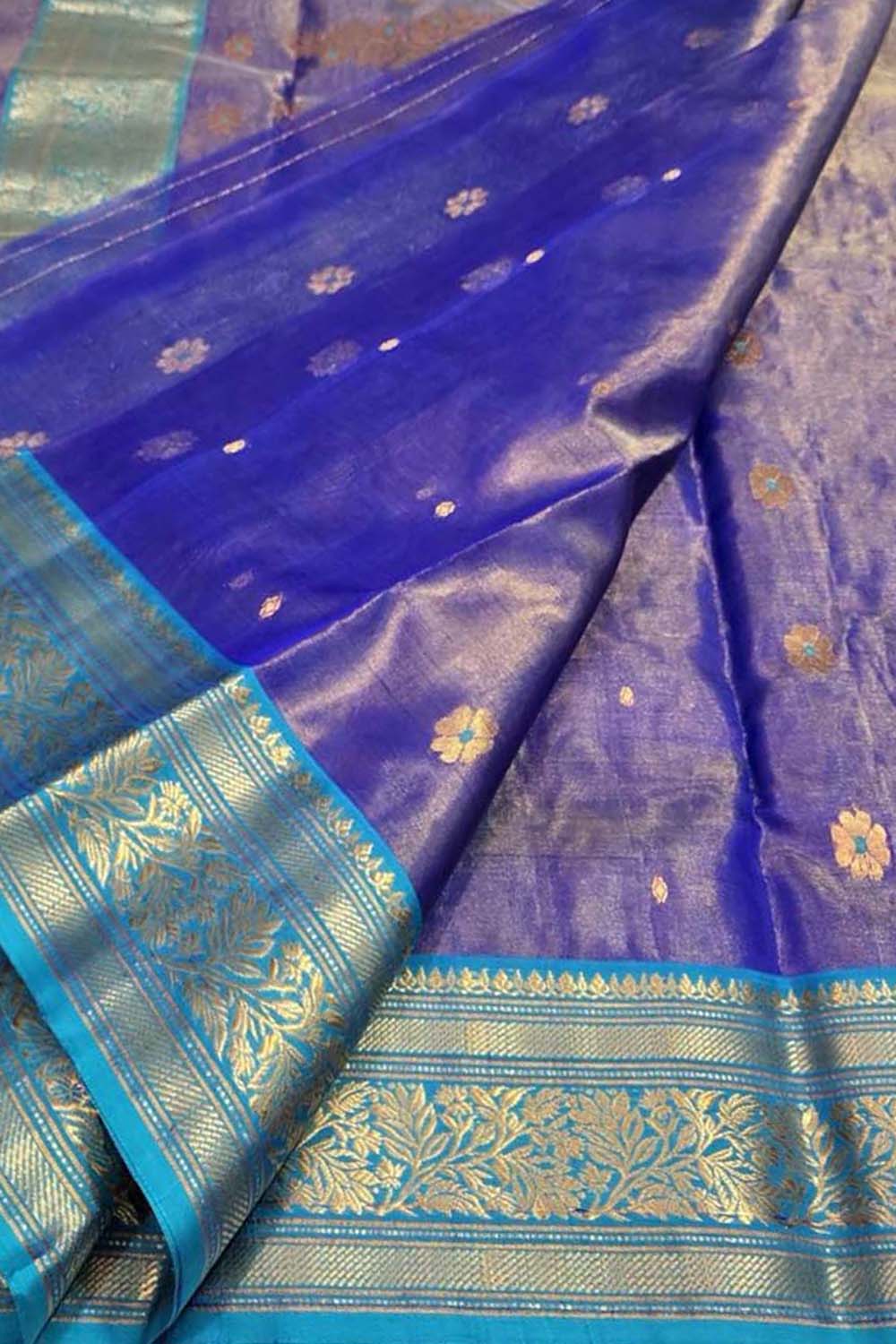 Purple Handloom Chanderi Tissue Katan Silk Saree — Zari Weave, Festive