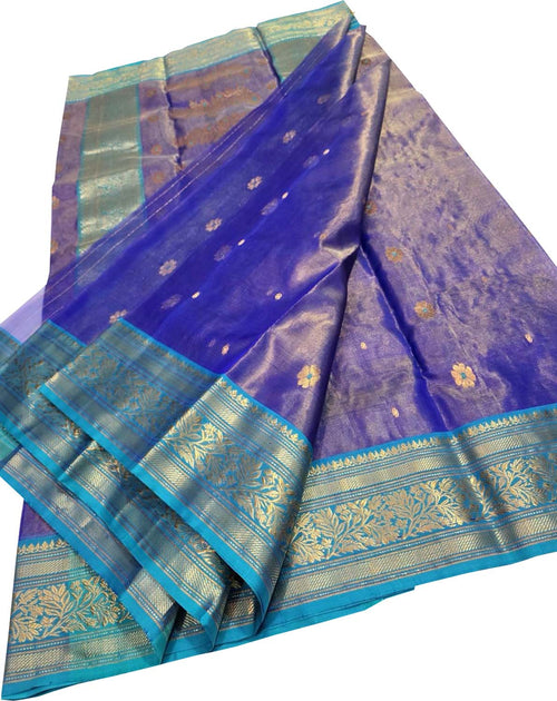 Purple Handloom Chanderi Tissue Katan Silk Saree — Zari Weave, Festive