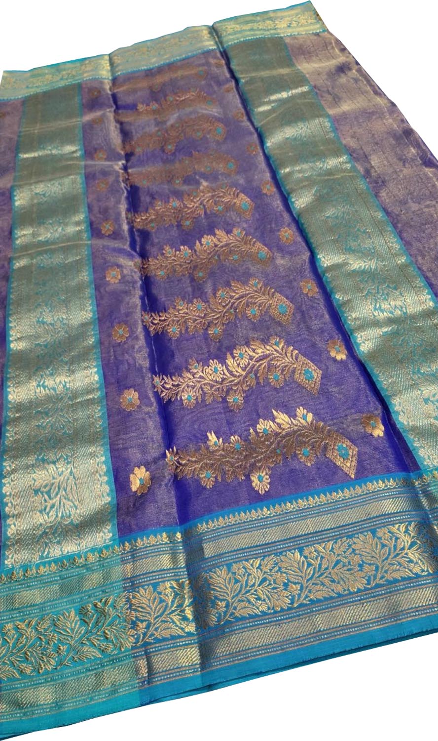 Purple Handloom Chanderi Tissue Katan Silk Saree — Zari Weave, Festive