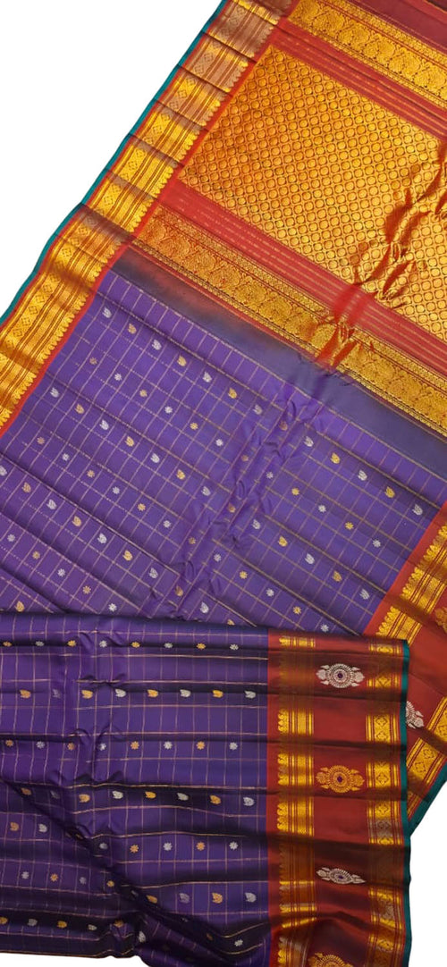Purple Gadwal Pure Silk Saree Handloom Woven Wedding