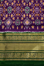 Purple Ikat Pure Silk Saree Handloom Woven Kanjeevaram Border