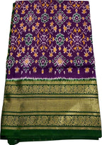Purple Ikat Pure Silk Saree Handloom Woven Kanjeevaram Border