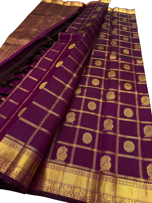 Purple Handloom Kanjeevaram Pure Silk Saree — Handwoven, Festive & Bridal