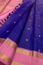Blue Kanjeevaram Pure Silk Saree Handloom Weave Festive