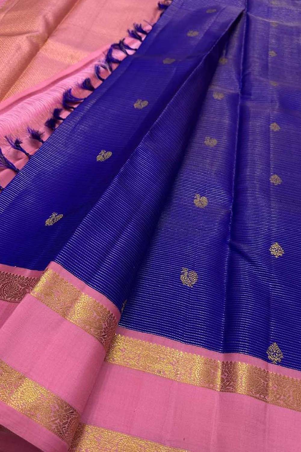 Blue Kanjeevaram Pure Silk Saree Handloom Weave Festive
