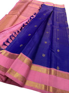 Blue Kanjeevaram Pure Silk Saree Handloom Weave Festive