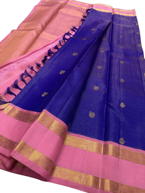 Blue Kanjeevaram Pure Silk Saree Handloom Weave Festive