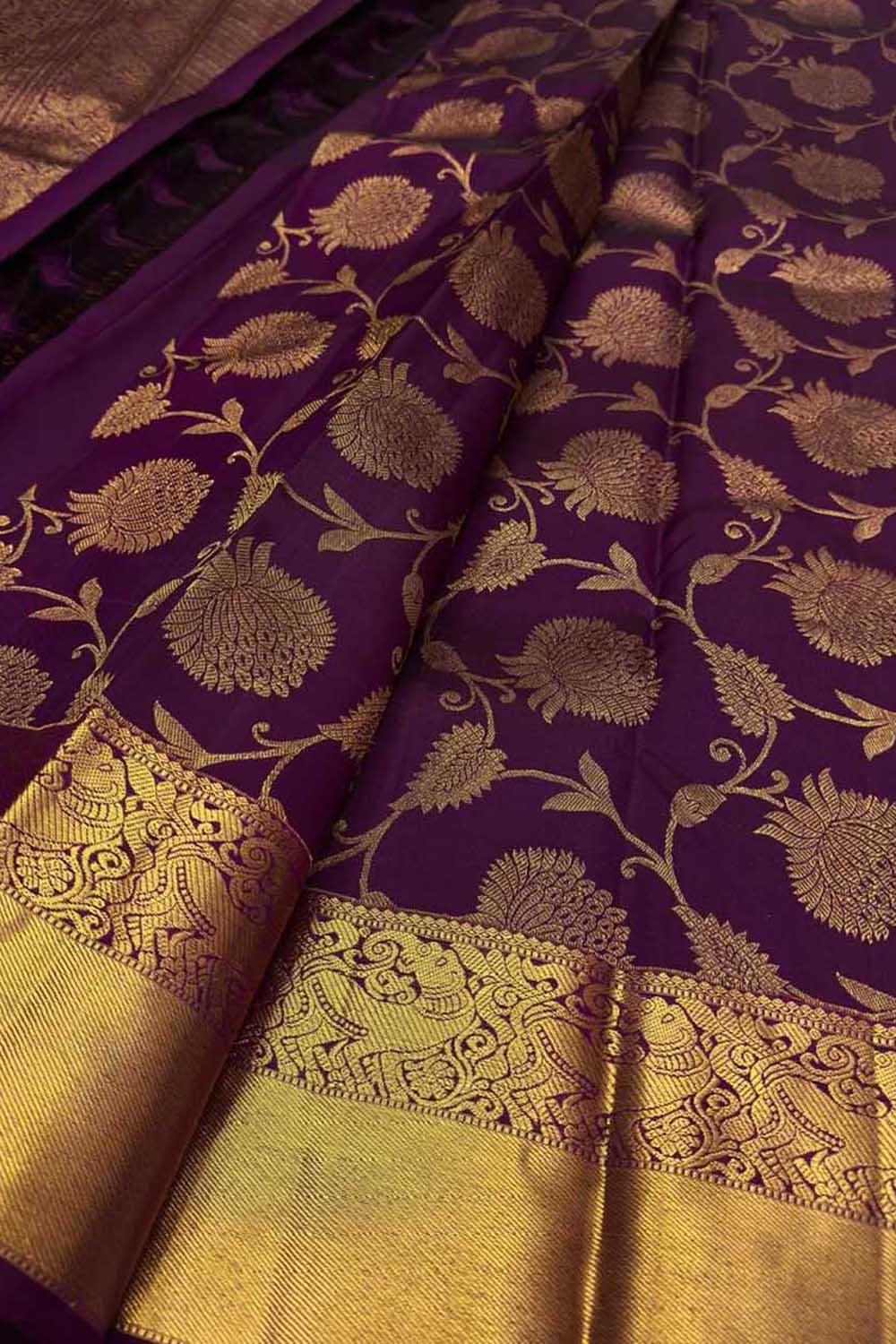 Purple Kanjeevaram Pure Silk Saree Handloom Festive Occasion
