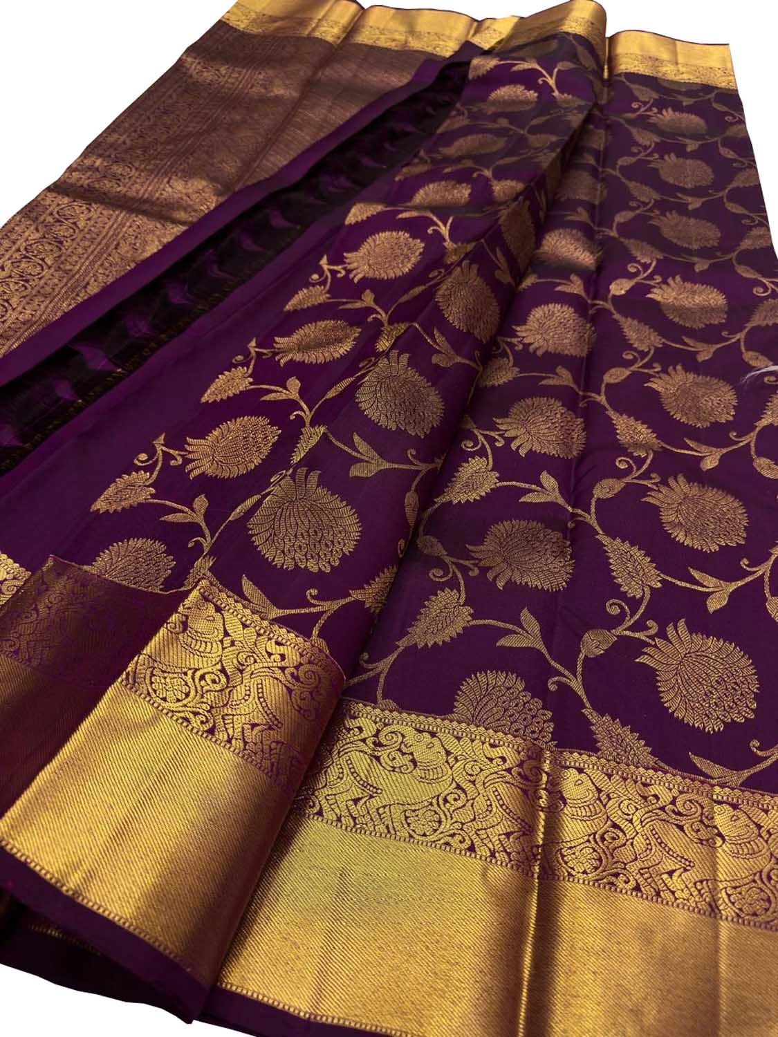 Purple Kanjeevaram Pure Silk Saree Handloom Festive Occasion