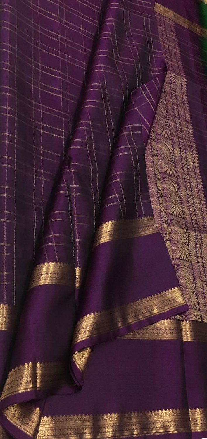 Purple Kanjeevaram Pure Silk Saree — Temple Border Zari, Festive