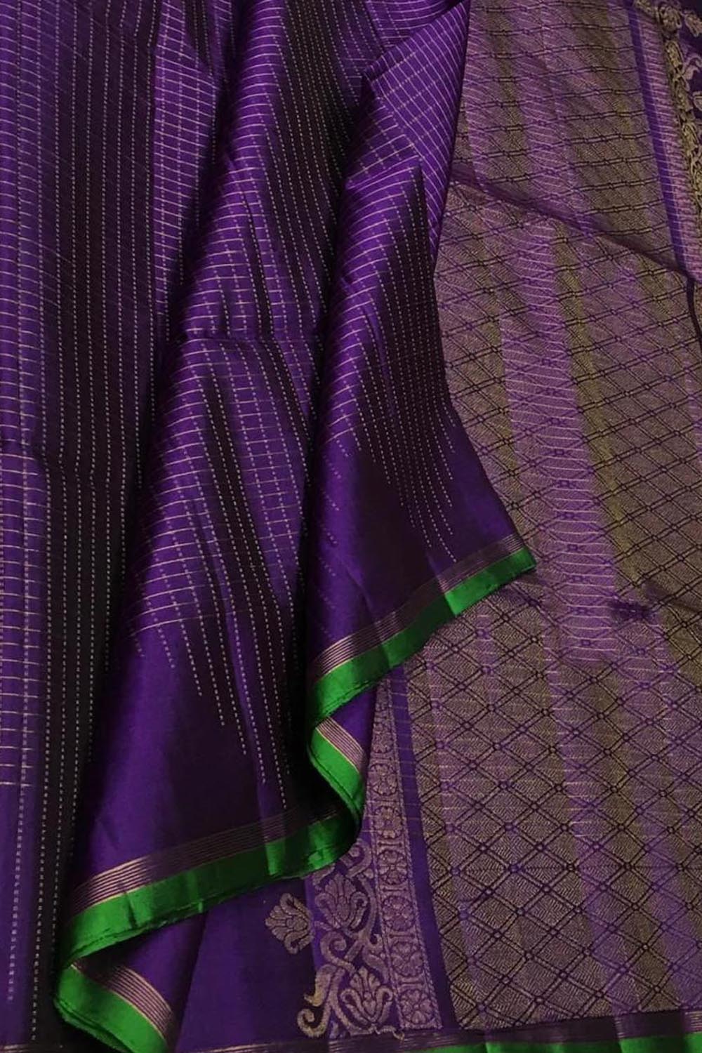 Purple Handloom Kanjeevaram Pure Silk Saree — Mango Butta Zari, Reception