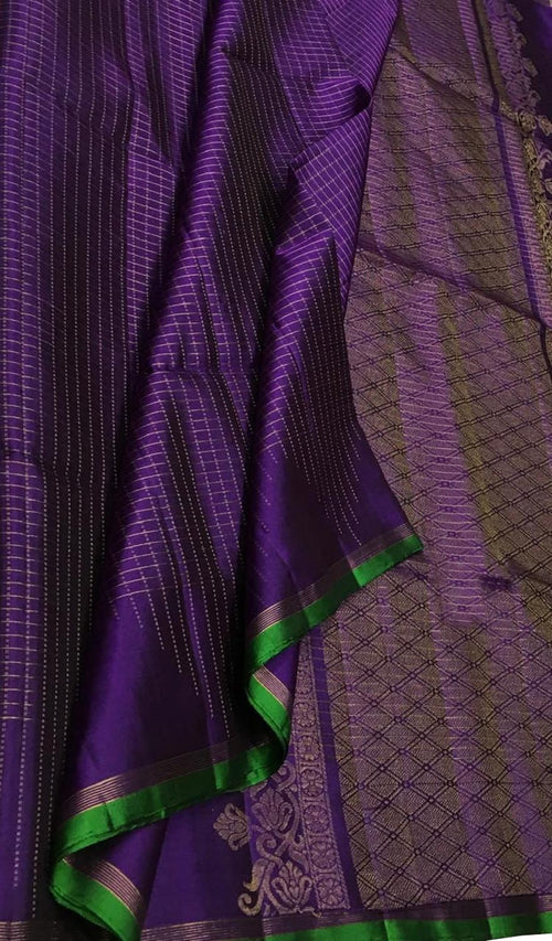 Purple Kanjeevaram Pure Silk Saree — Checks Design Wedding