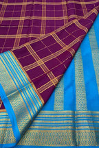 Purple Mysore Crepe Silk Checks Saree — Handloom Weave, Festive